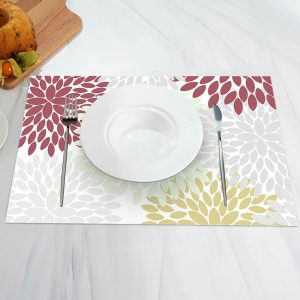 Green Red Grey Abstract Floral Set Of 4 Placemats - Aperturee