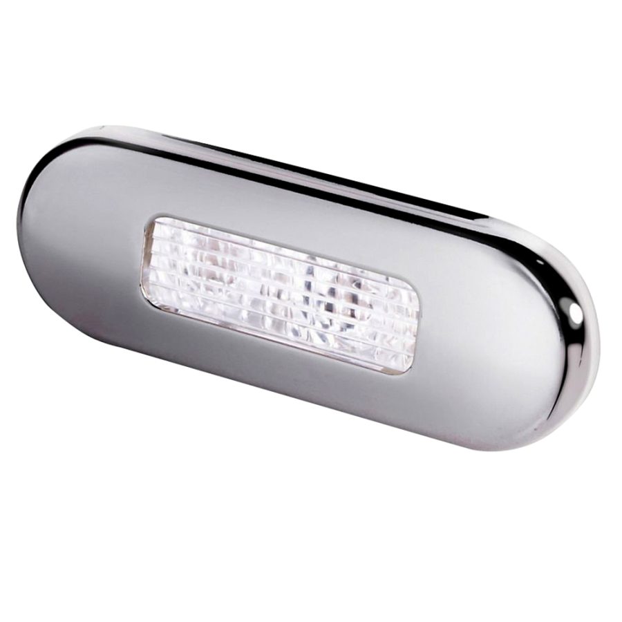 HELLA MARINE 980869301 SURFACE MOUNT OBLONG LED COURTESY LAMP - WHITE LED - STAINLESS STEEL BEZEL