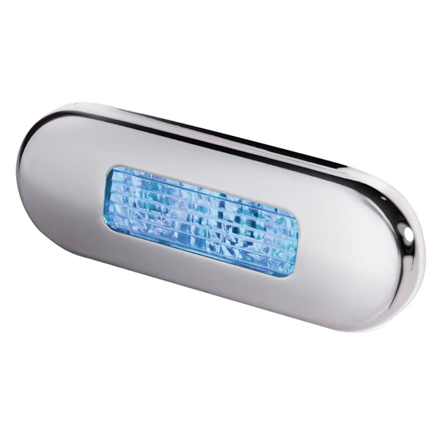 HELLA MARINE 980869601 SURFACE MOUNT OBLONG LED COURTESY LAMP - BLUE LED - STAINLESS STEEL BEZEL