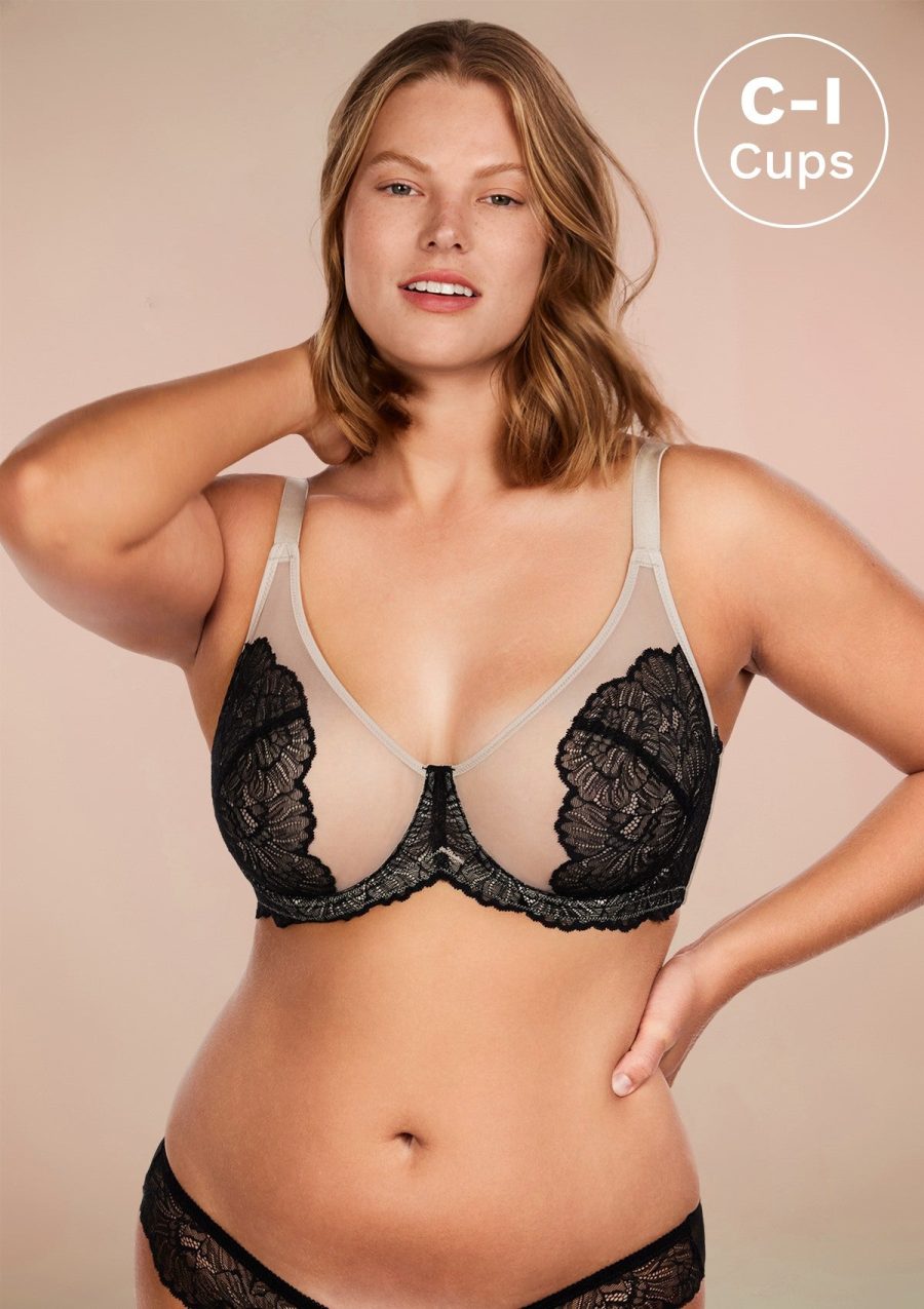 HSIA Blossom Matching Bra and Panties: Beautiful Everyday bra - Black Contrast Apricot / 34 / C