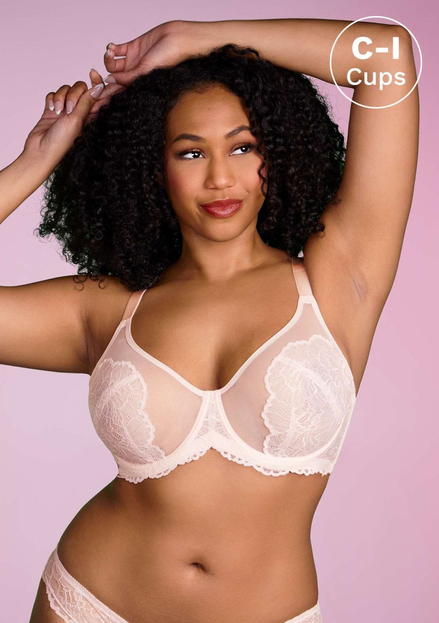 HSIA Blossom Matching Lacey Underwear and Bra Set: Sexy Lace Bra - Dusty Peach / 34 / C