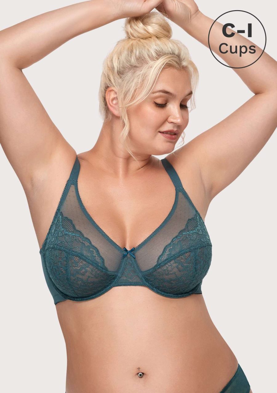 HSIA Enchante Full Coverage Bra: Supportive Bra for Big Busts - Balsam Blue / 34 / DD/E