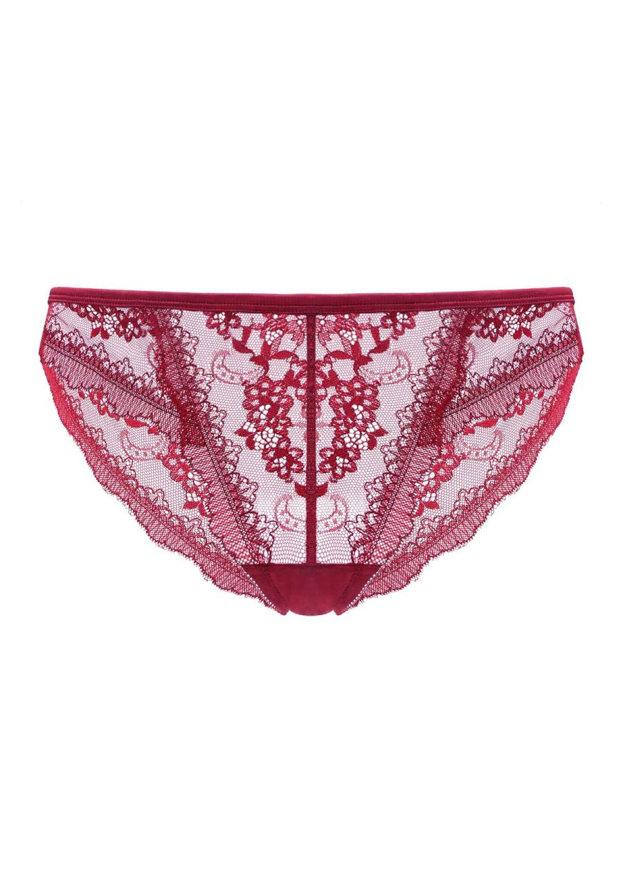 HSIA Floral Bridal Intricate All-Over Lace Romantic Bikini Underwear - Burgundy / M