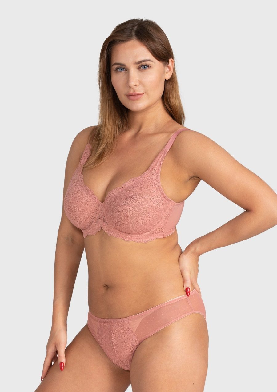 HSIA Forget Me Not Thin Bra: Wide Band Bra for Wide Set Breasts - Light Coral / 42 / D