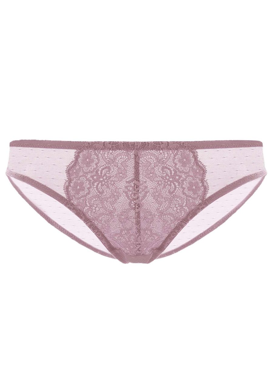 HSIA Nymphaea Front Floral Lace Mesh Back Comfort Bikini Underwear - S / Purple