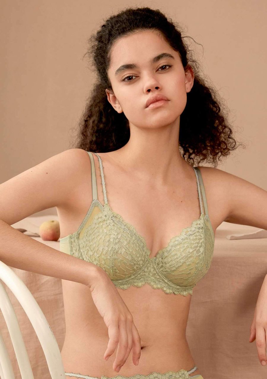 HSIA Overkill Double Straps Unlined Balconette Bra: Uplift Bra - 38DD / Light Green