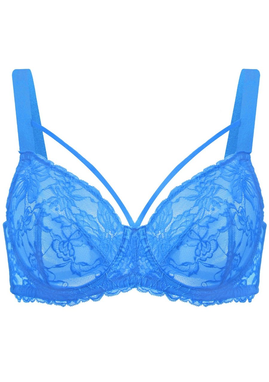 HSIA Pretty In Petals See-Through Lace Bra: Posture Support Bra - Azure Sky / 34 / C