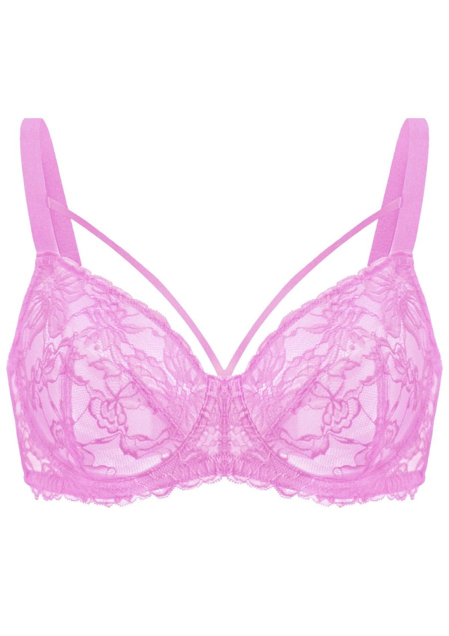 HSIA Pretty In Petals See-Through Lace Bra: Posture Support Bra - Rosy Lavender / 34 / DD/E