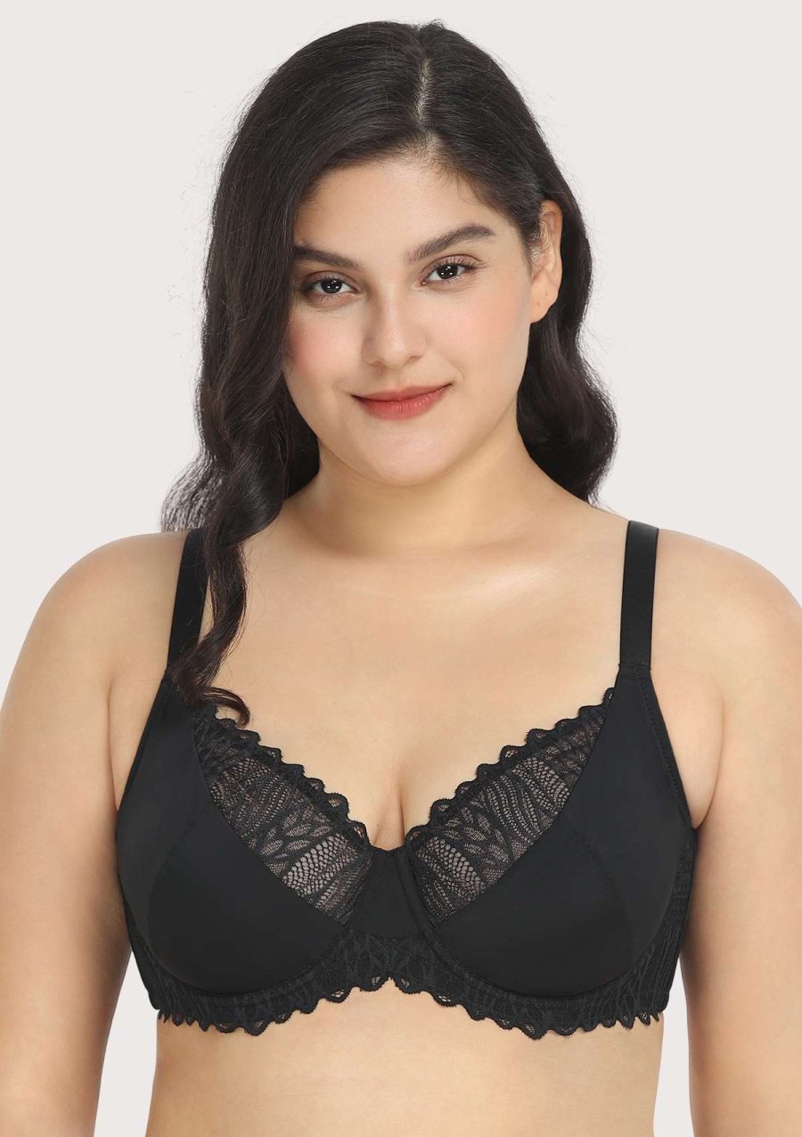 HSIA Pretty Secrets Black Lace Trim Full Coverage Underwire Bra Set - Black / 34 / D