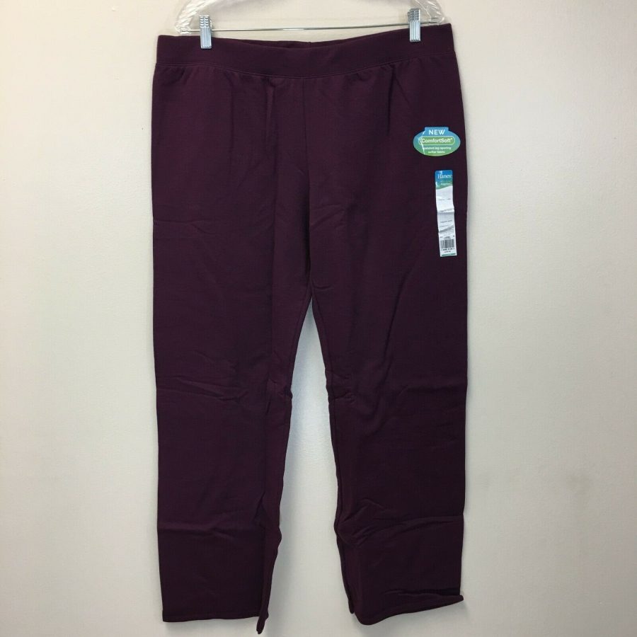 Hanes ComfortSoft Women's 2pk Open Bottom Leg Fleece Sweatpants Purple L (12-14)