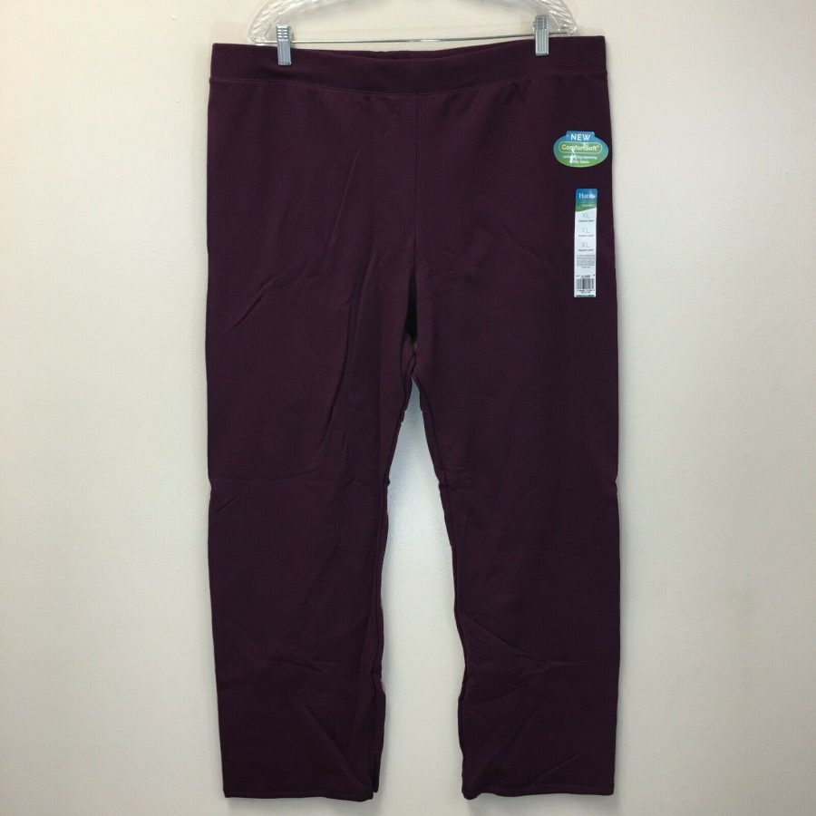 Hanes ComfortSoft Women's 2pk Open Bottom Leg Fleece Sweatpants Purple XL 16-18