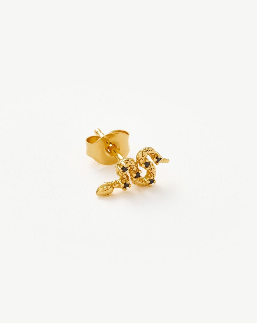 Harris Reed Serpent Single Stud Earring | 18k Gold Vermeil/Black Onyx