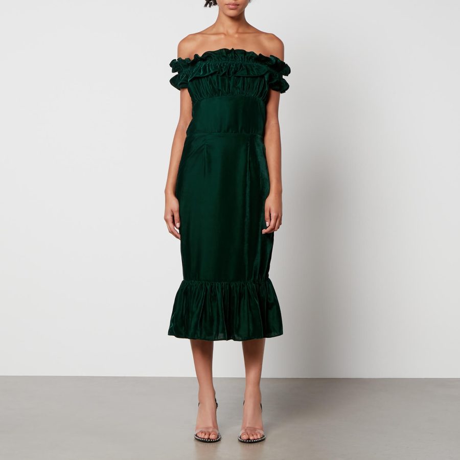 Hope & Ivy Eve Ruffle-Trimmed Velvet Midi Dress - UK 14