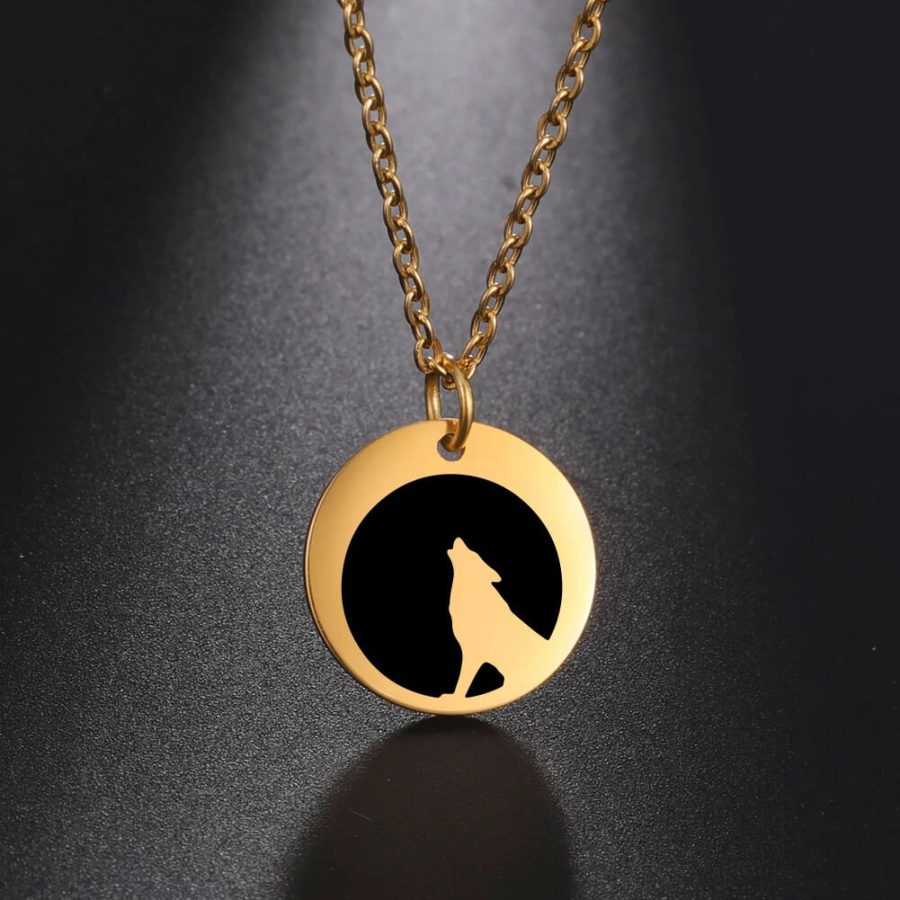 Howling Wolf Full Moon Stainless Steel Necklace