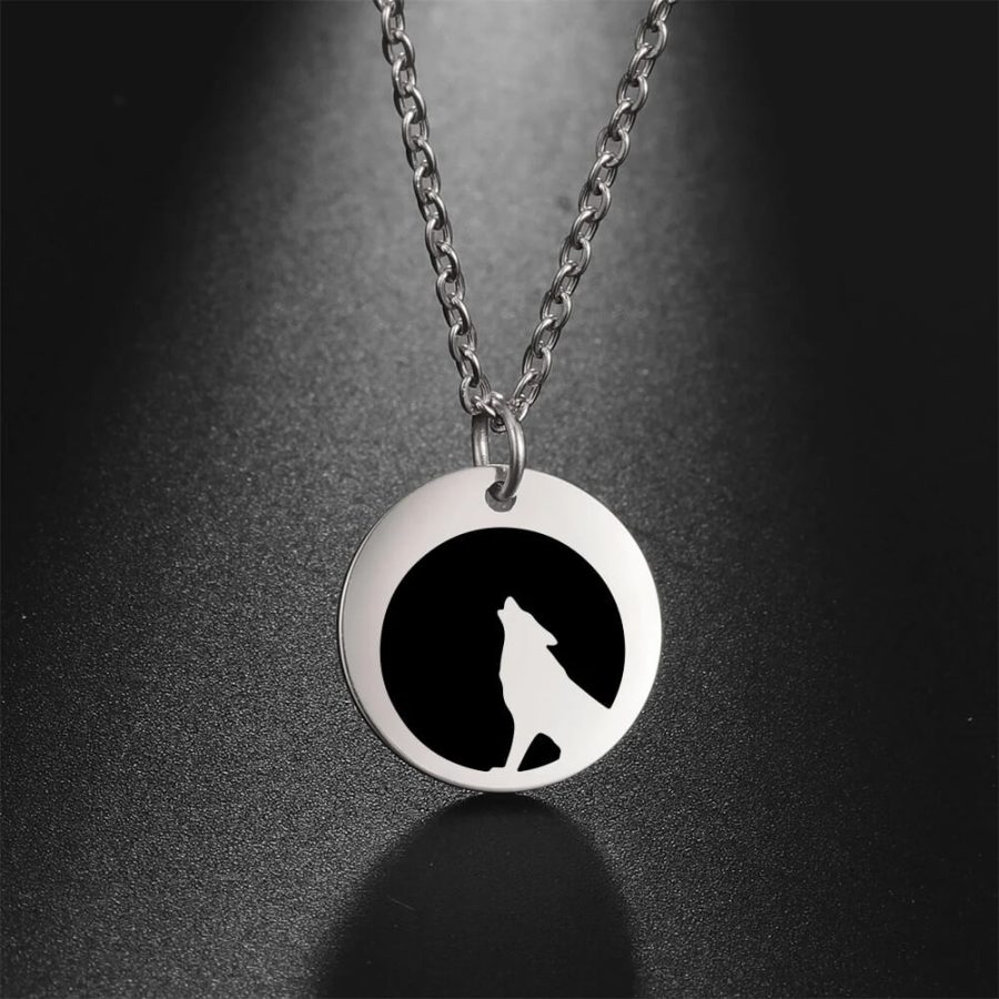 Howling Wolf Full Moon Stainless Steel Necklace