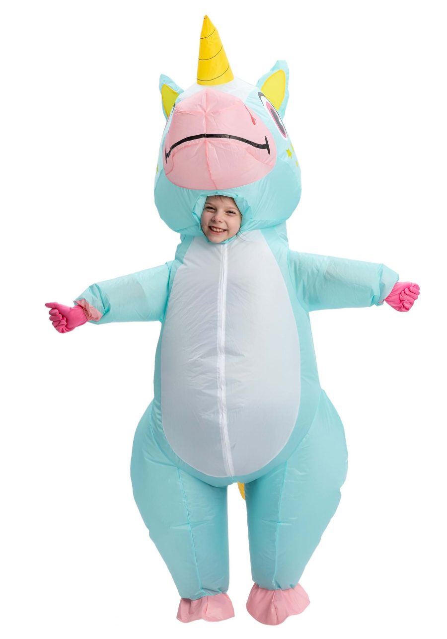 Inflatable Child Blue Unicorn Costume