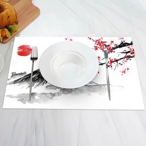 Ink Painting Mount Fuji Cherry Set Of 4 Placemats - Aperturee