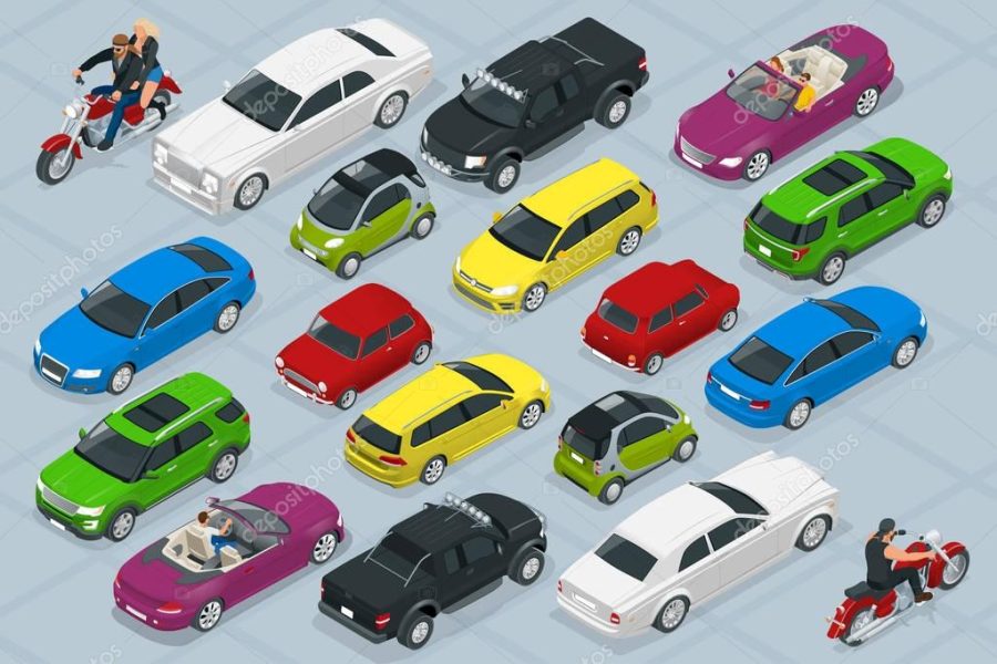 Isometric high quality city transport car icons set