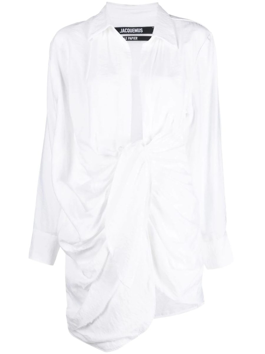 JACQUEMUS WOMEN La Robe Bahia Draped Mini Dress White