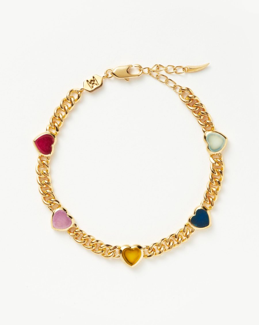 Jelly Heart Gemstone Charm Bracelet | 18k Gold Plated/Multi Quartz