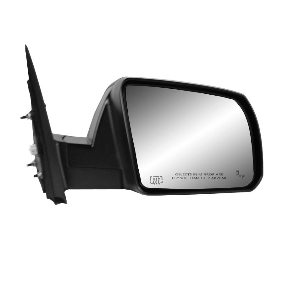 K SOURCE 70229T Passenger Side Mirror for Toyota Tundra, textured black w/chrome cover, w/blind spot detection, foldaway, Passenger Side, Heated Power