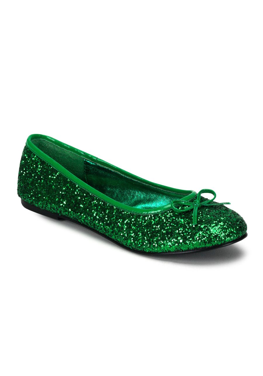 Kelly Green Glitter Flats for Adults