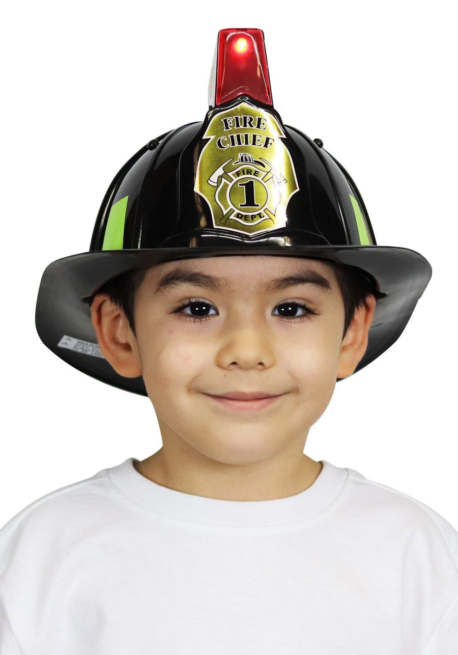 Kid's Black Light Up and Sound Fire Chief Costume Helmet