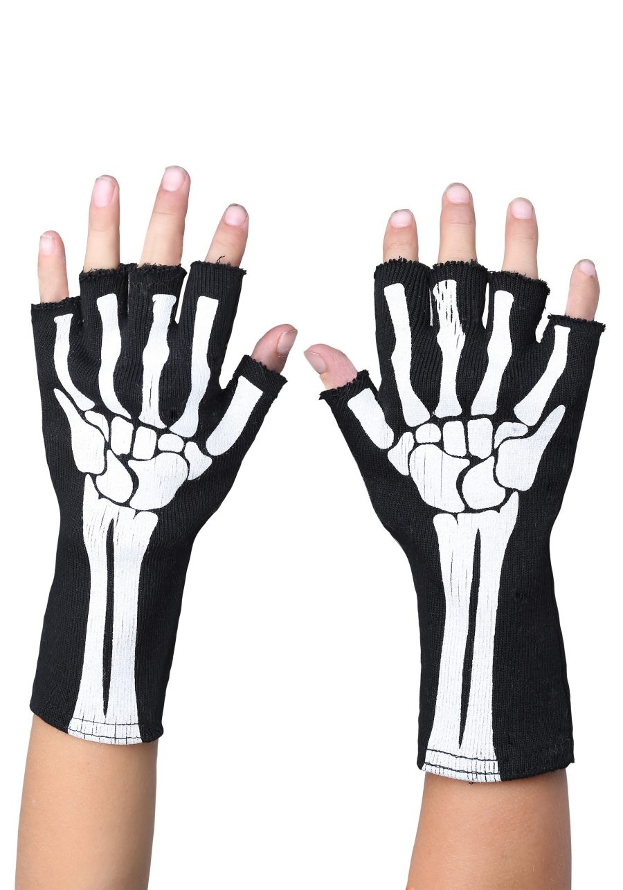 Kid's Fingerless Skeleton Gloves