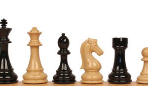 King's Knight Series Resin Chess Set with Black & Wood Grain Pieces - 4.25 King