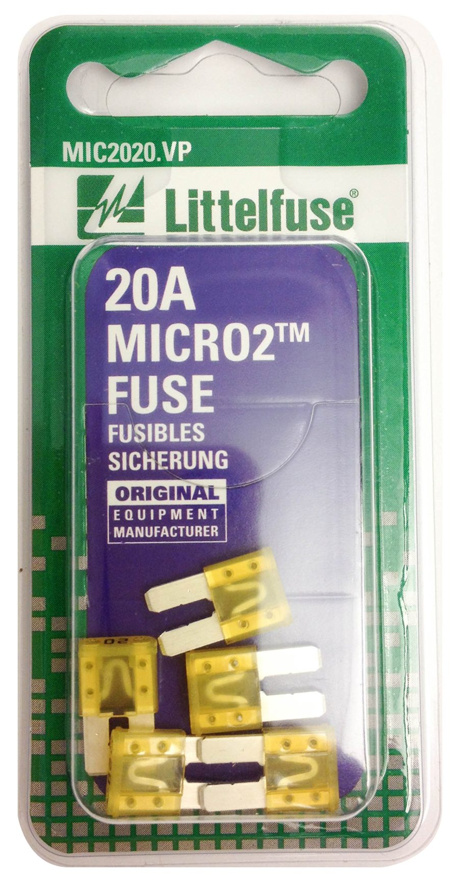 LITTELFUSE MIC2020.VP MICRO2 Yellow 32V 20 Amp Blade Fuse (Pack of 5)