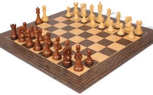 Leningrad Staunton Chess Set Golden Rosewood & Boxwood Pieces with Tiger Ebony Board - 4 King