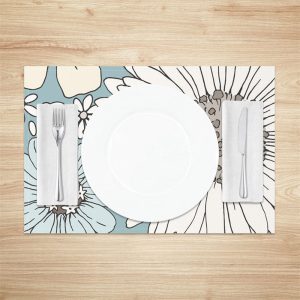 Light Blue White Flowers Dining Set Of 4 Placemats - Aperturee