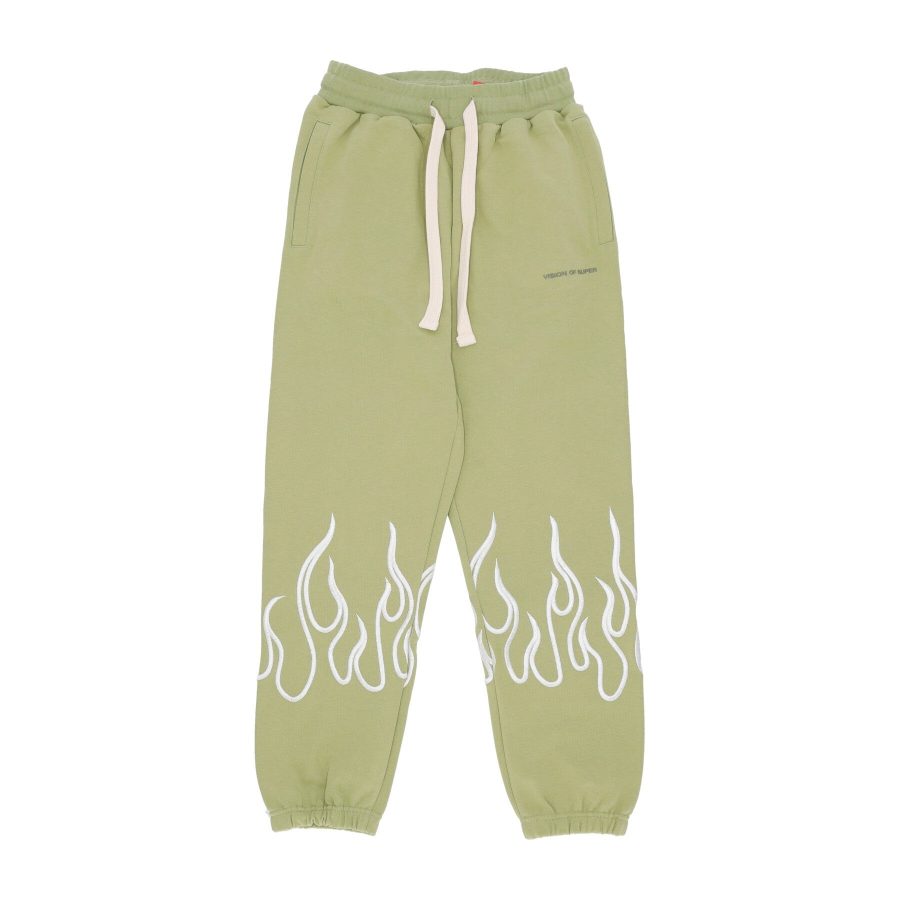 Lightweight Men's Tracksuit Pants Embroidery Flame Pants Green