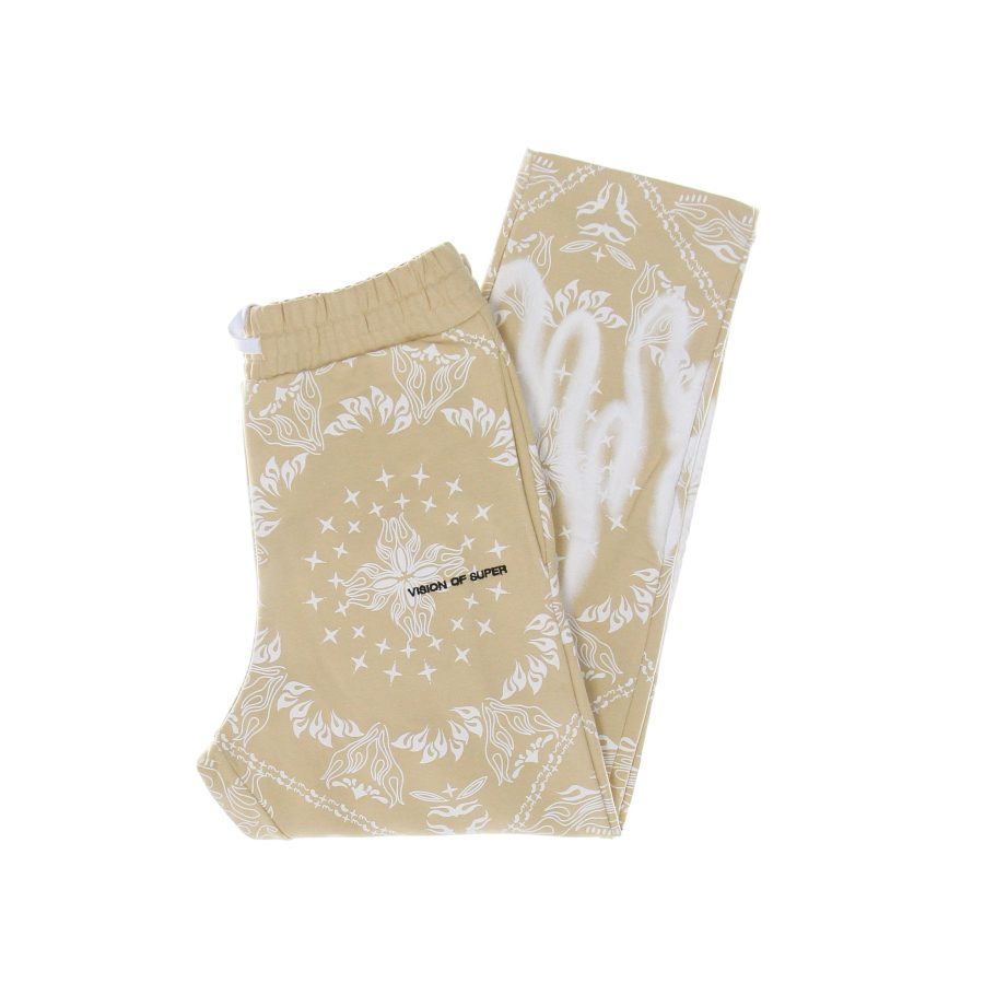 Lightweight Tracksuit Pants Men Bandana Print Pants Beige