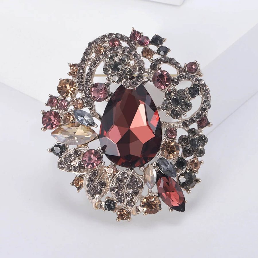 Luxurious Artificial Gemstone-Encrusted Rhinestone Brooch