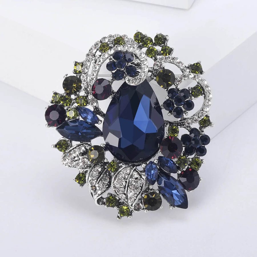 Luxurious Artificial Gemstone-Encrusted Rhinestone Brooch