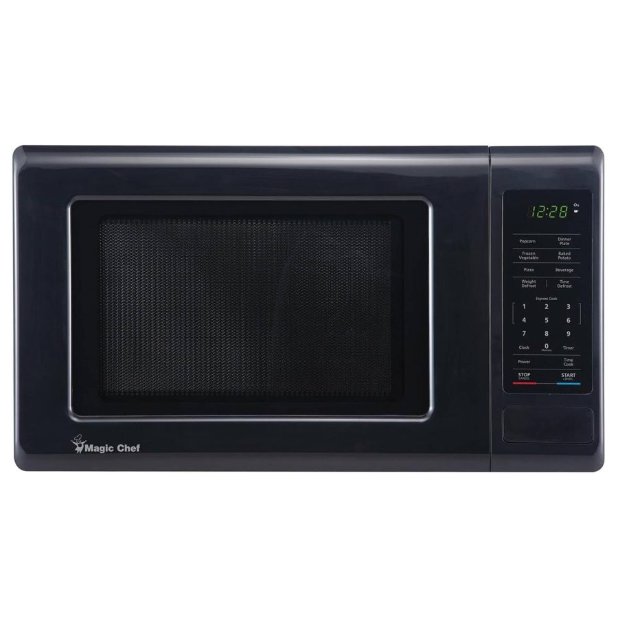 MAGIC CHEF MC99MB 0.9 Cubic Feet 900 Watt Stainless Countertop Microwave Oven for Compact Spaces with 6 Pre Programmed Cooking Modes, Black