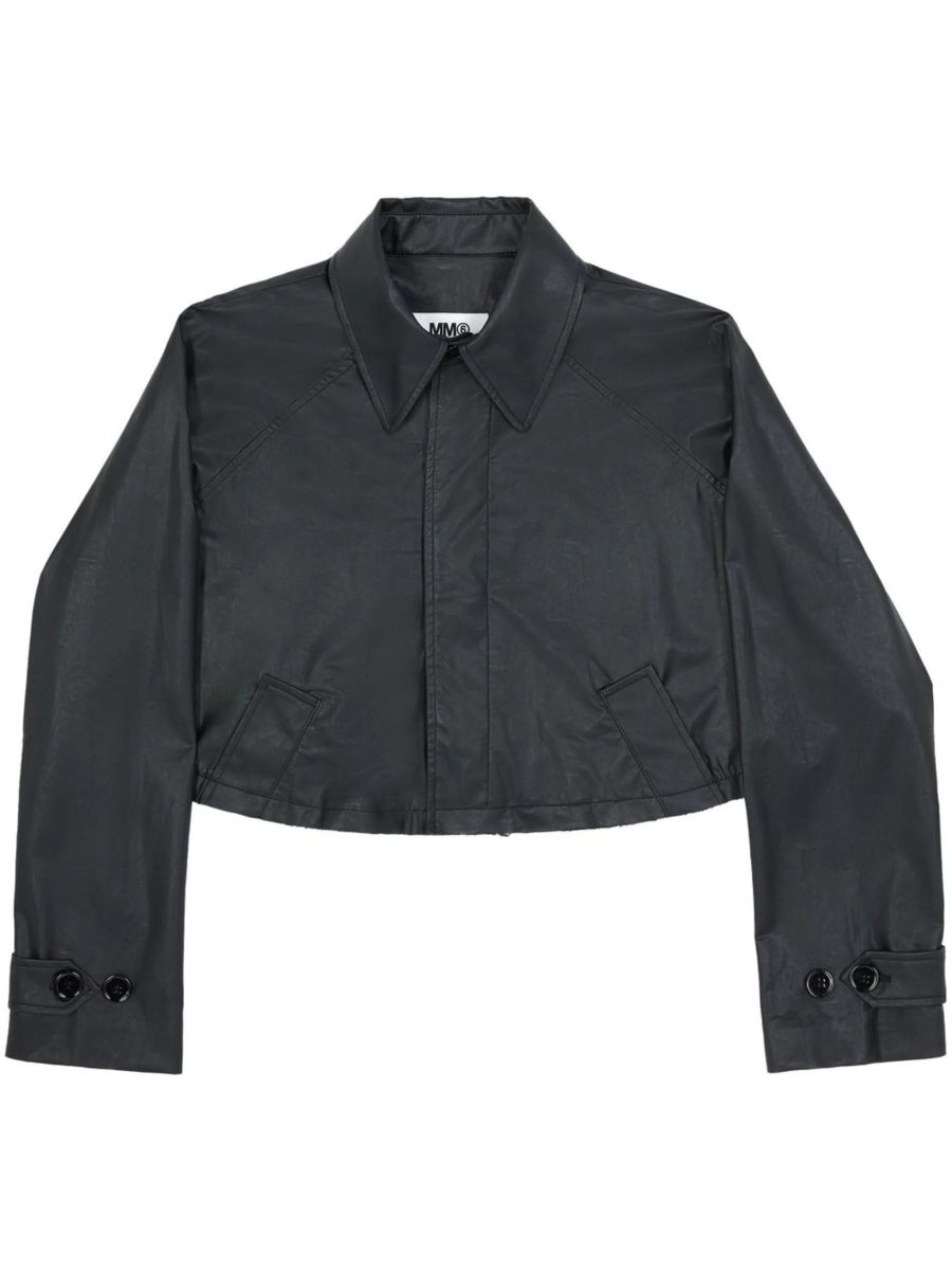 MAISON MARGIELA MM6 WOMEN Faux Leather Cropped Jacket Black