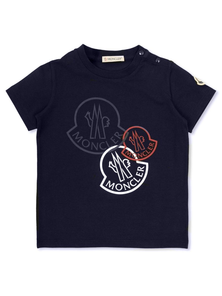 MONCLER BABY Boys Multi Logo-Print Cotton T-Shirt Navy