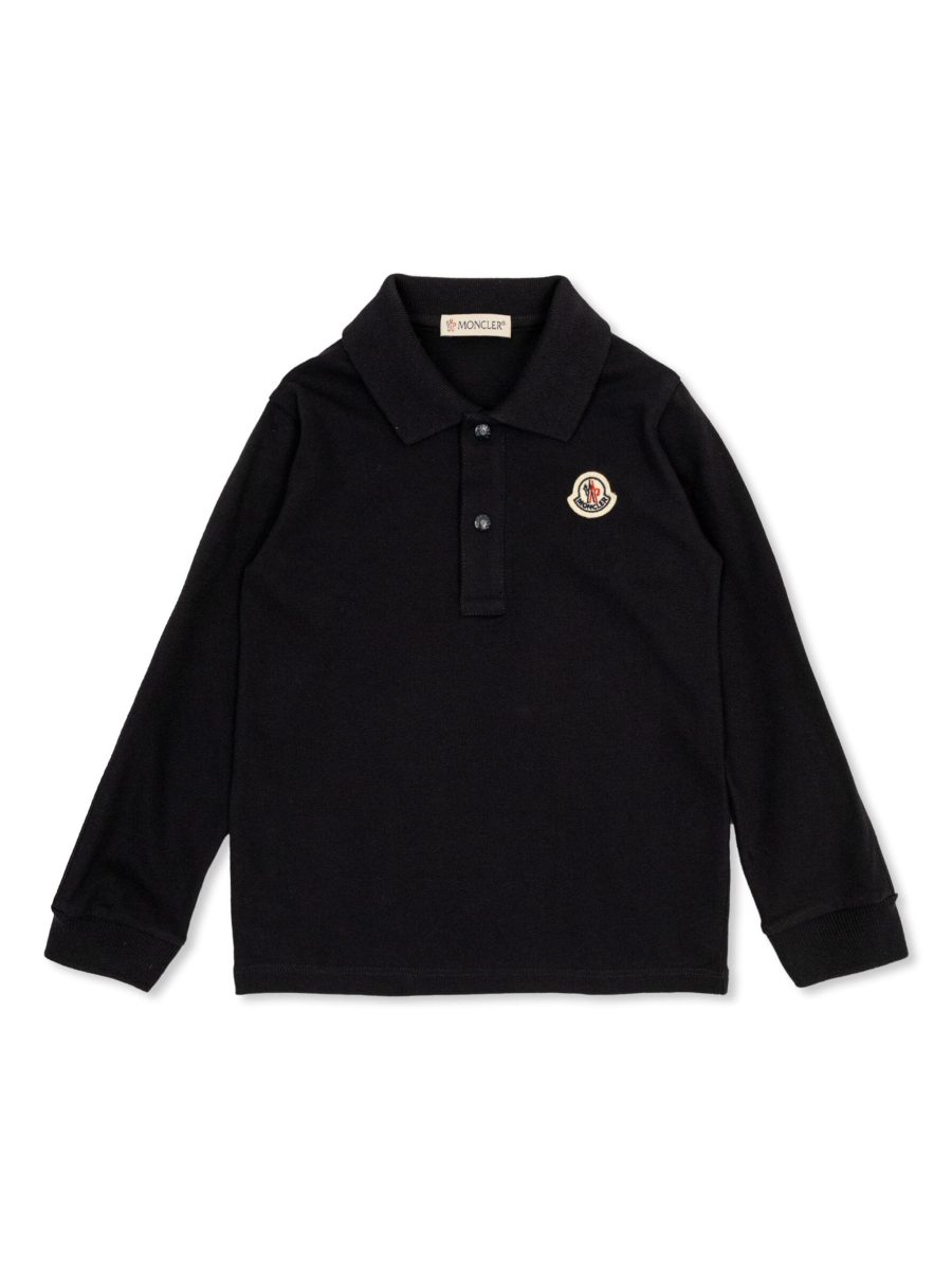 MONCLER BABY Boys Tricolour-Trimmed Long-Sleeve Polo Shirt Navy