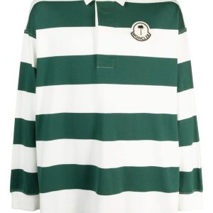 MONCLER GENIUS X 8 MONCLER PALM ANGELS Striped Long Sleeve Polo Shirt Green White