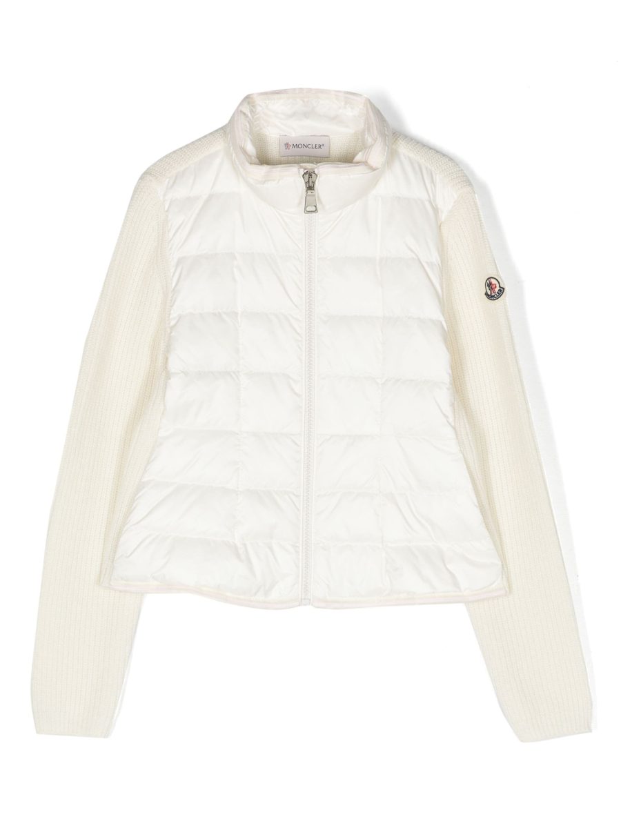 MONCLER KIDS Girls Padded Wool Zip Up Cardigan White