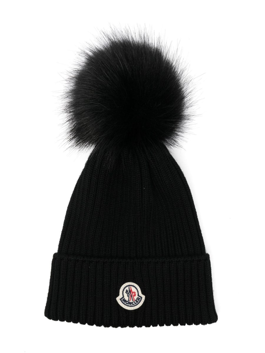 MONCLER KIDS Girls Pompom Ribbed Beanie Black