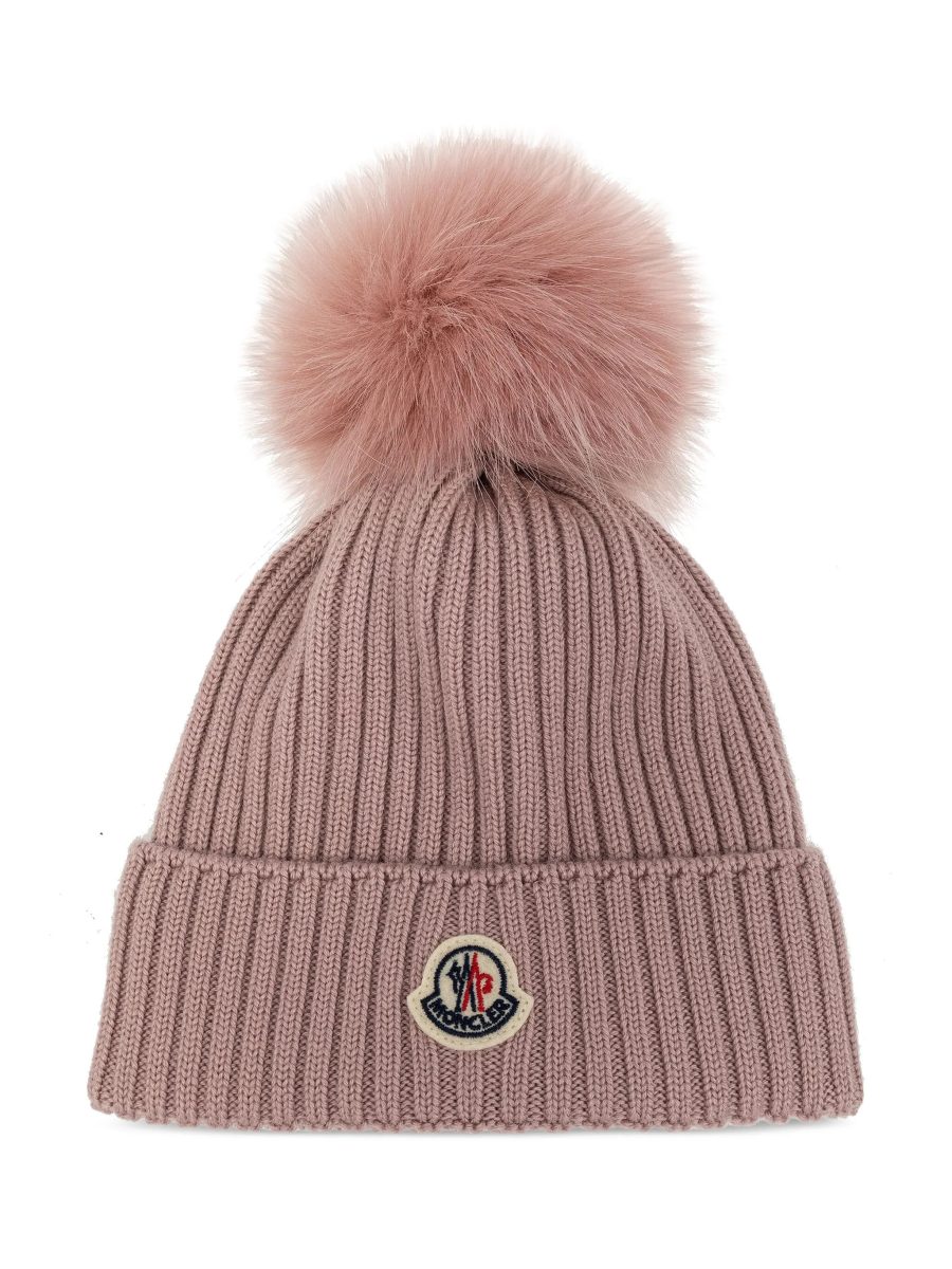 MONCLER KIDS Girls Pompom Ribbed Beanie Light Pink