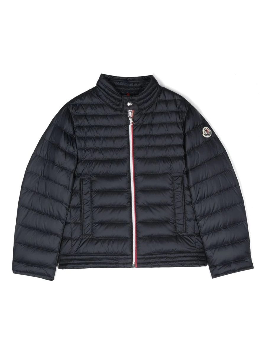 MONCLER KIDS Logo Patch Urzay Biker Zip Up Down Jacket Navy Blue