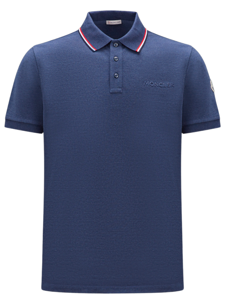 MONCLER Logo Cotton Polo Shirt Navy