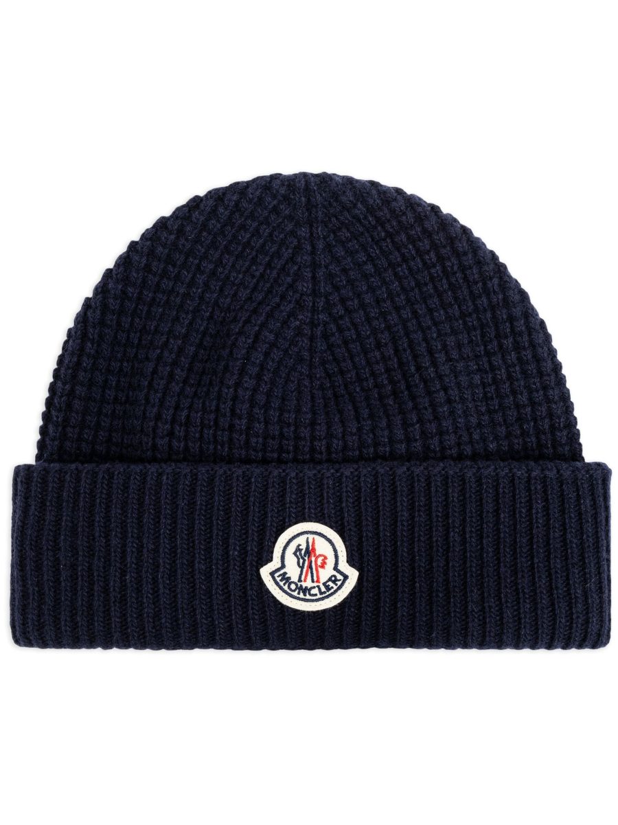 MONCLER Logo-appliqué Beanie Navy Blue