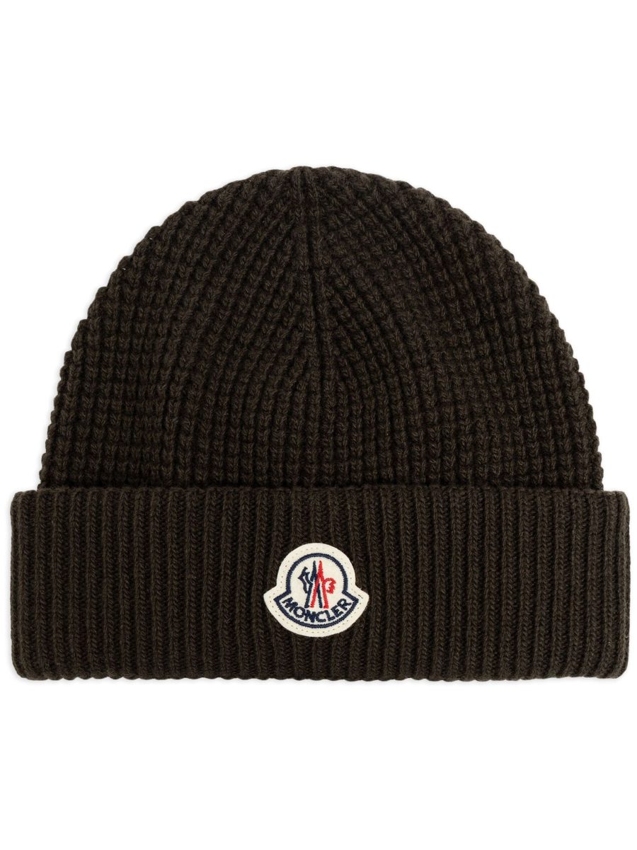 MONCLER Logo-appliqué Beanie Olive Green