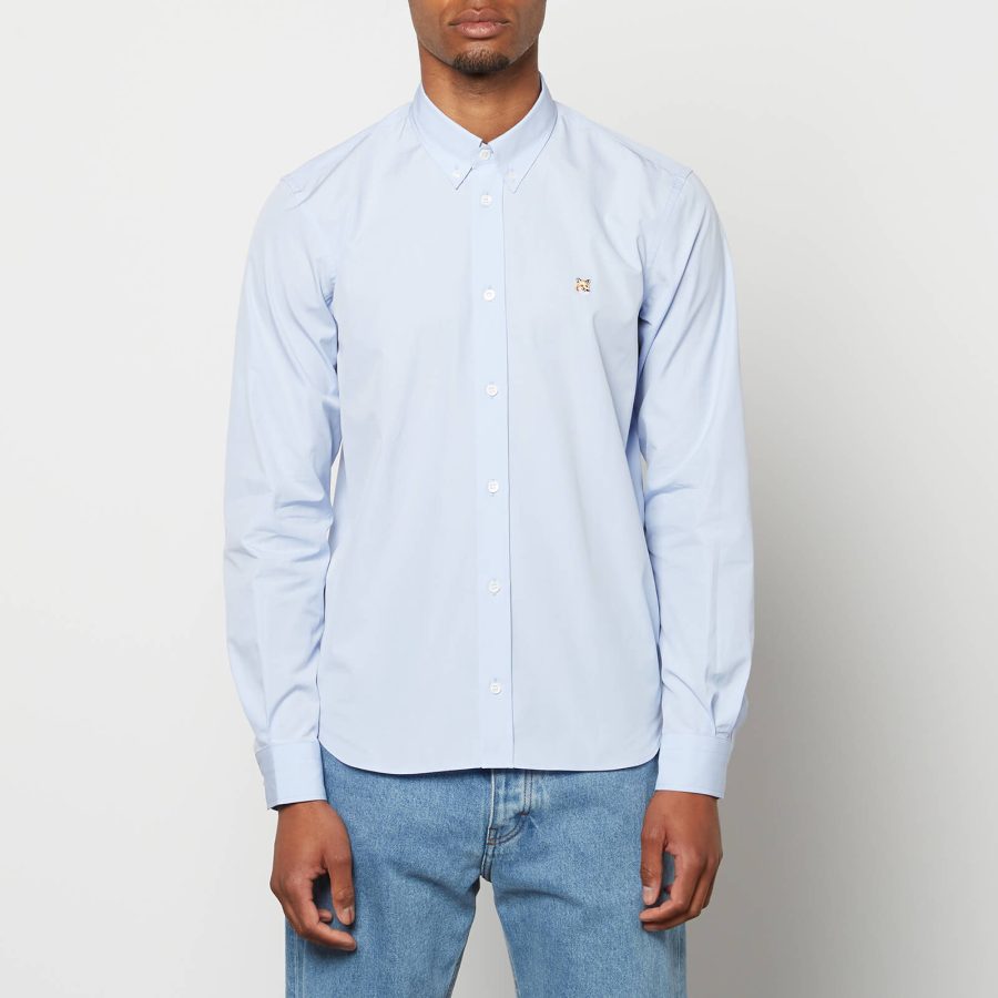 Maison Kitsuné Men's Fox Head Embroidery Classic Shirt - Light Blue - 39/15.5 Inches