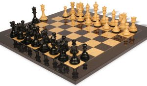 Marengo Staunton Chess Set Ebony & Boxwood Pieces with Black & Ash Burl Chess Board - 4.25 King